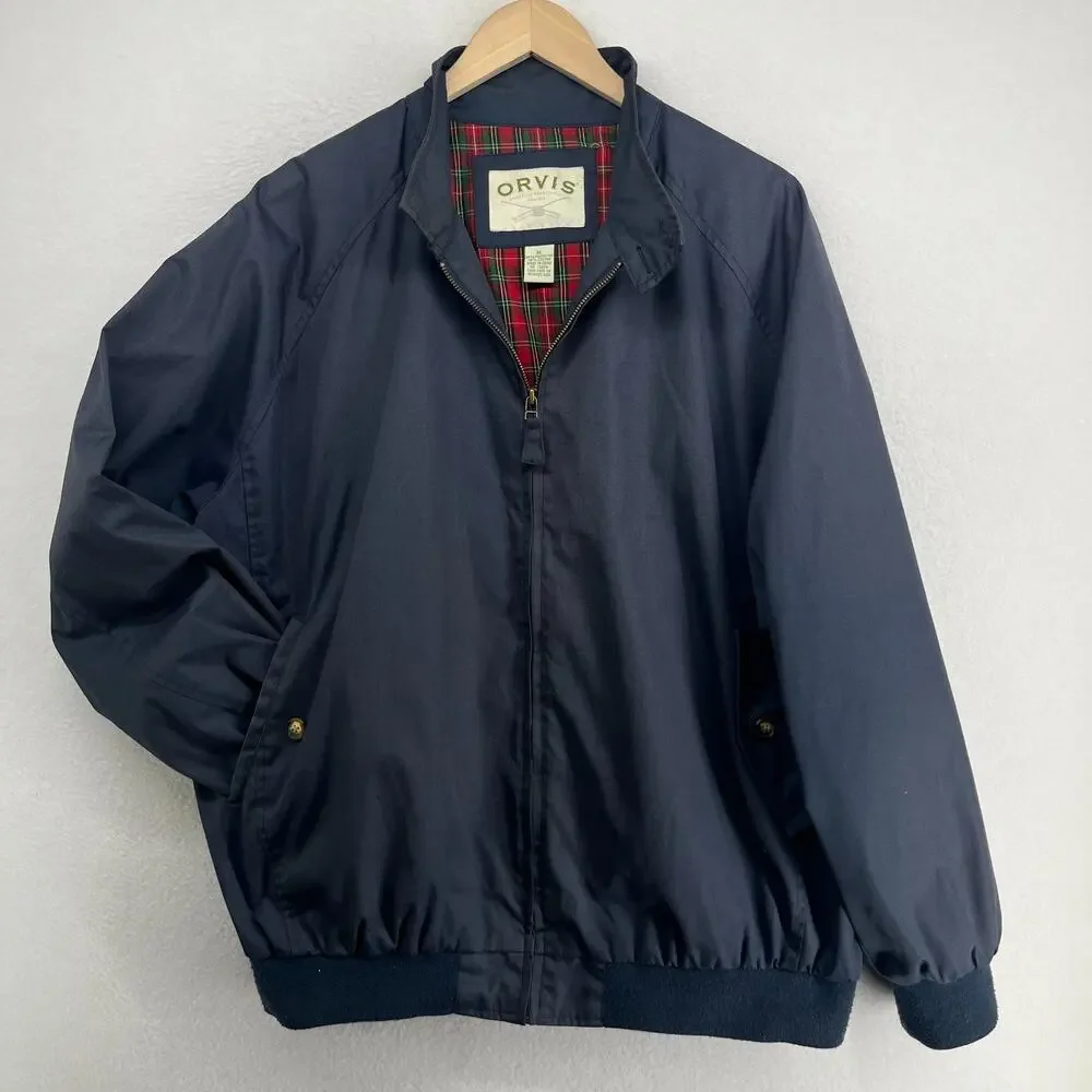 ORVIS Jacket Mens XL Harrington Bomber Tartan Plaid Lined Full Zip Blue VTG - Picture 2 of 12
